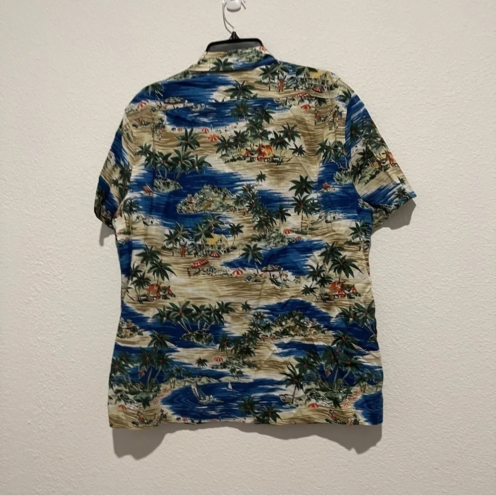 J.Crew Camp Collar Printed Slub Cotton Shirt Button Down in Blue Size Large